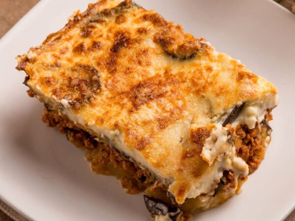 Moussaka in a plate close up