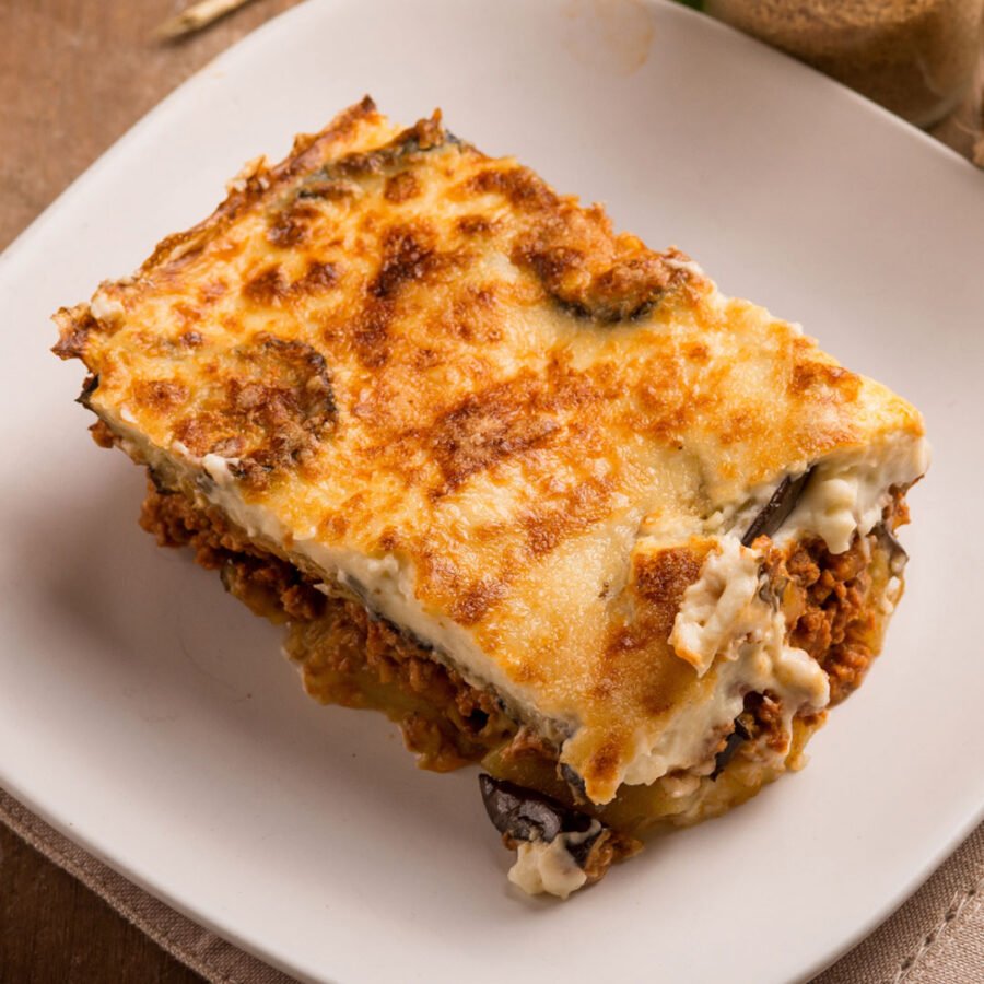 Moussaka in a plate close up