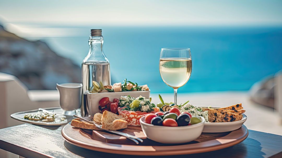 Restaurant table in front of sea